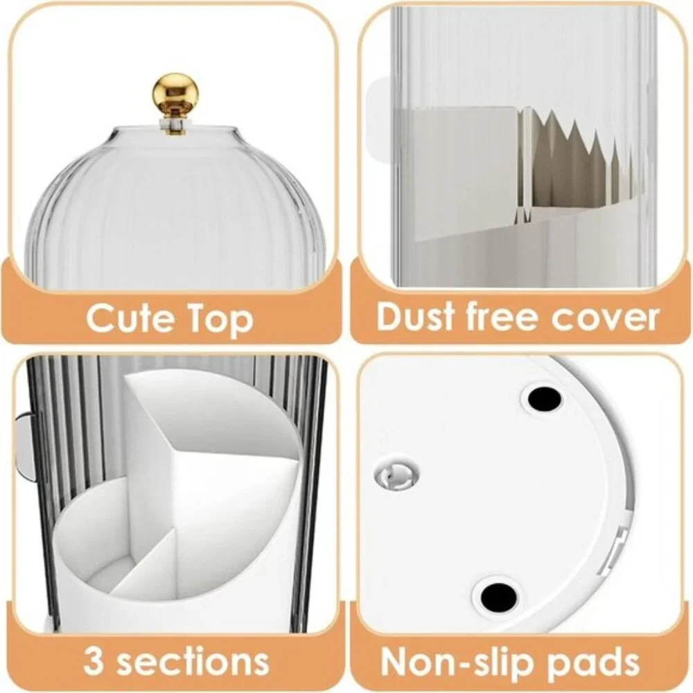 New 360° Rotating Clear Makeup Brush Holder with Lid for Vanity & Room